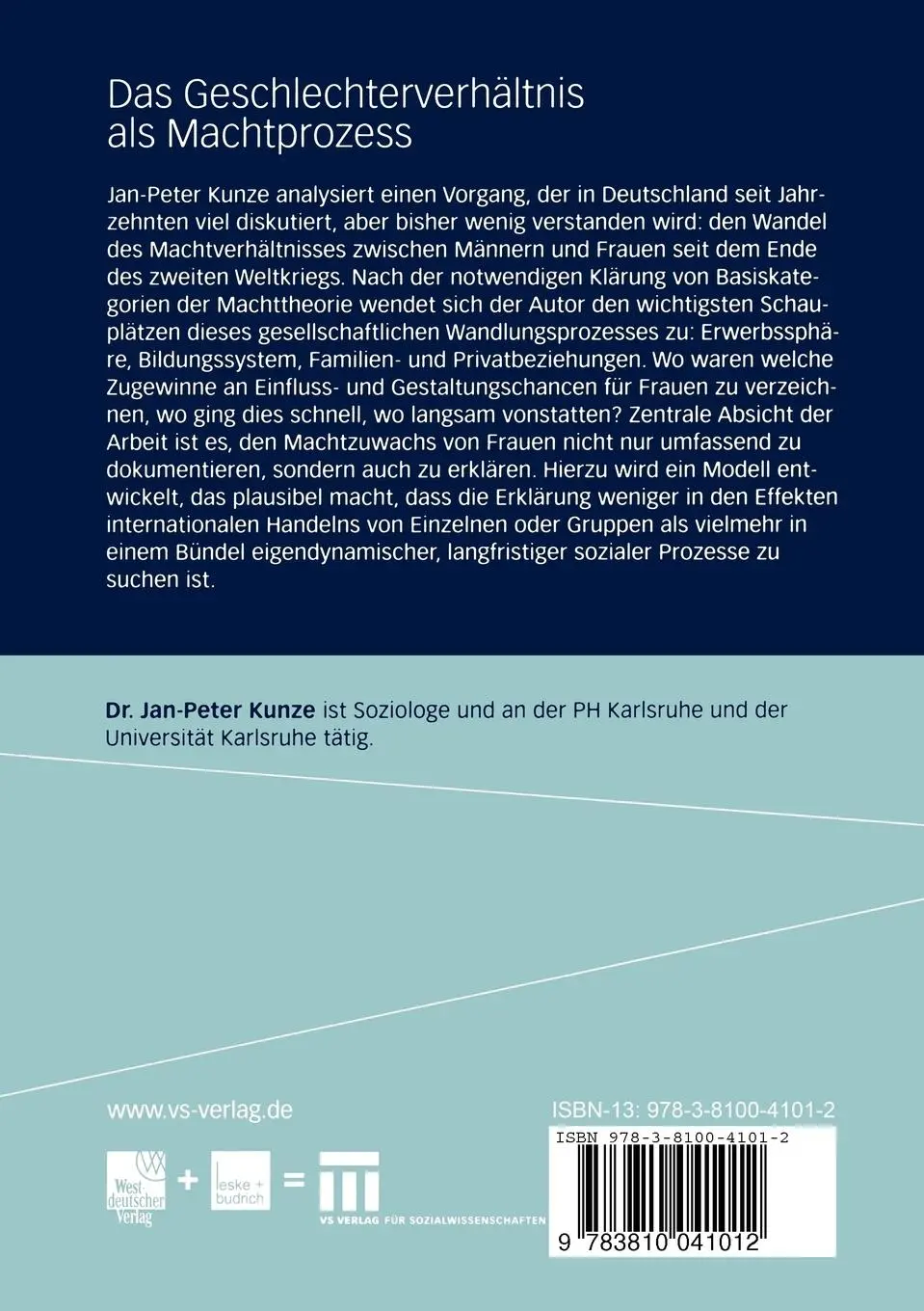 Rückseite: 9783810041012 | Das Geschlechterverhältnis als Machtprozess | Jan-Peter Kunze | Buch