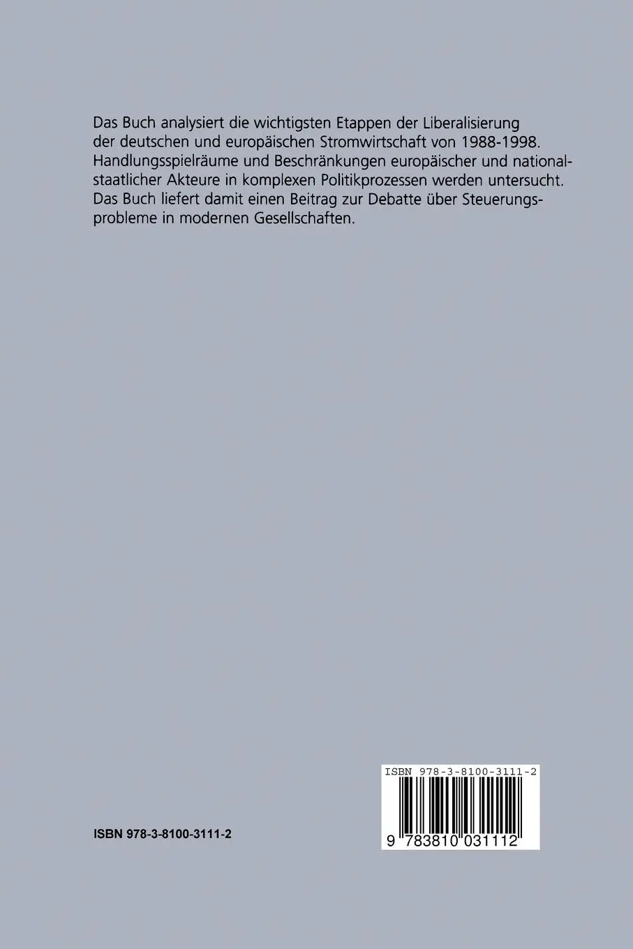 Rückseite: 9783810031112 | Vom Monopol zum Wettbewerb | Thomas Renz | Taschenbuch | 263 S. | 2001