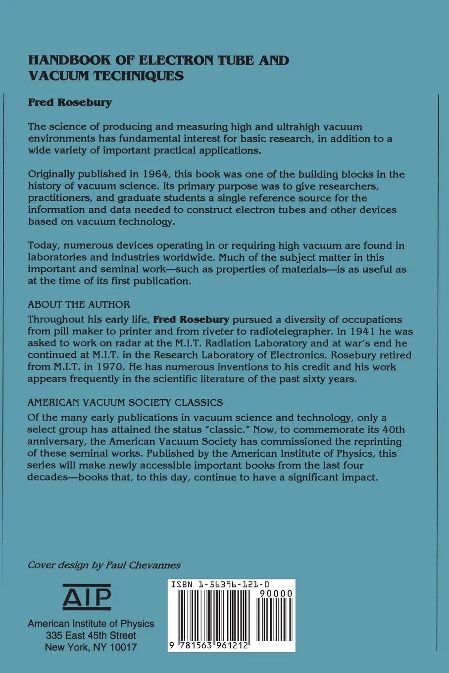 Rückseite: 9781563961212 | Handbook of Electron Tube and Vacuum Techniques | Fred Rosebury | Buch