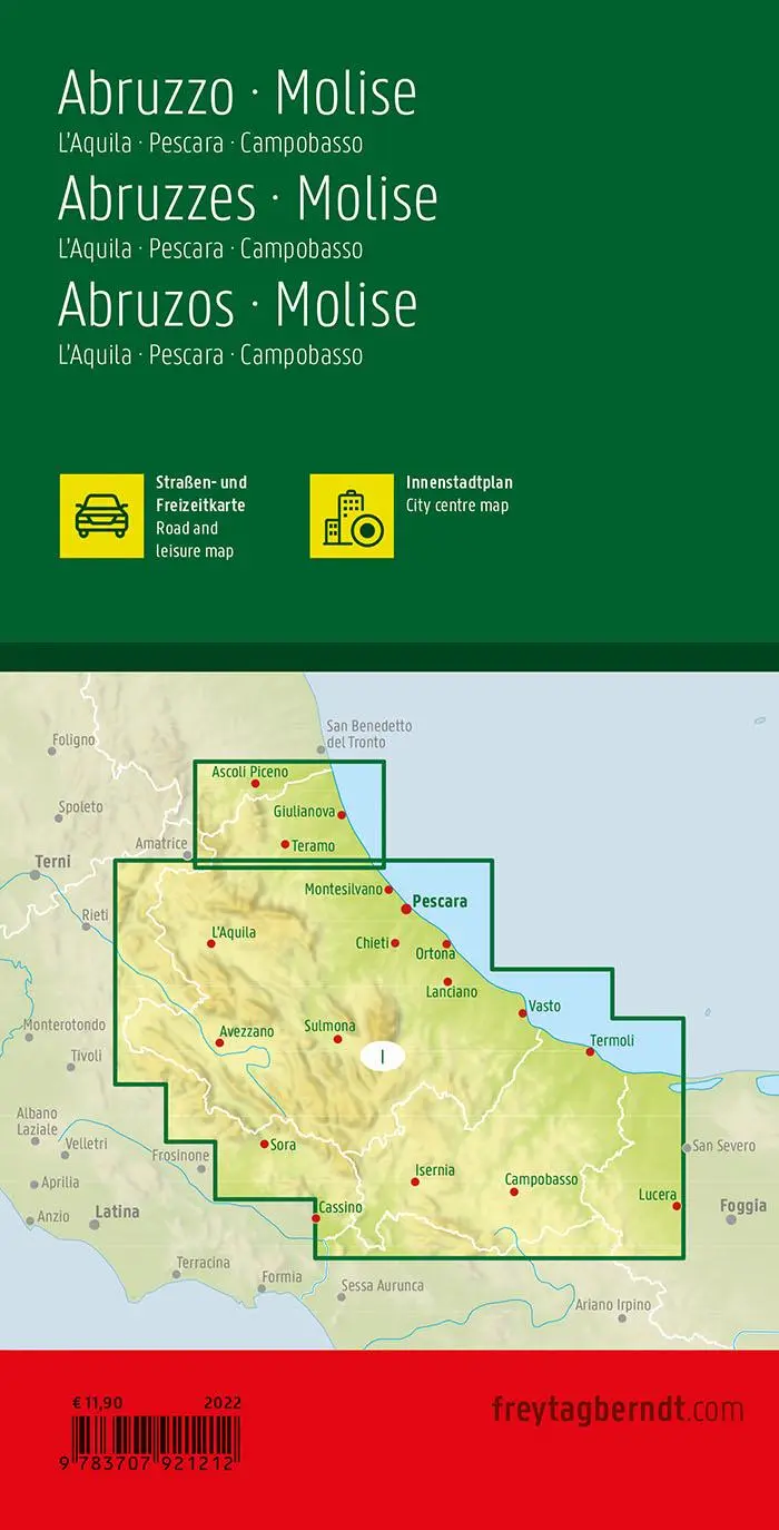Rückseite: 9783707921212 | freytag &amp; berndt Straßenkarte Abruzzen - Molise 1:150.000 | Spanisch