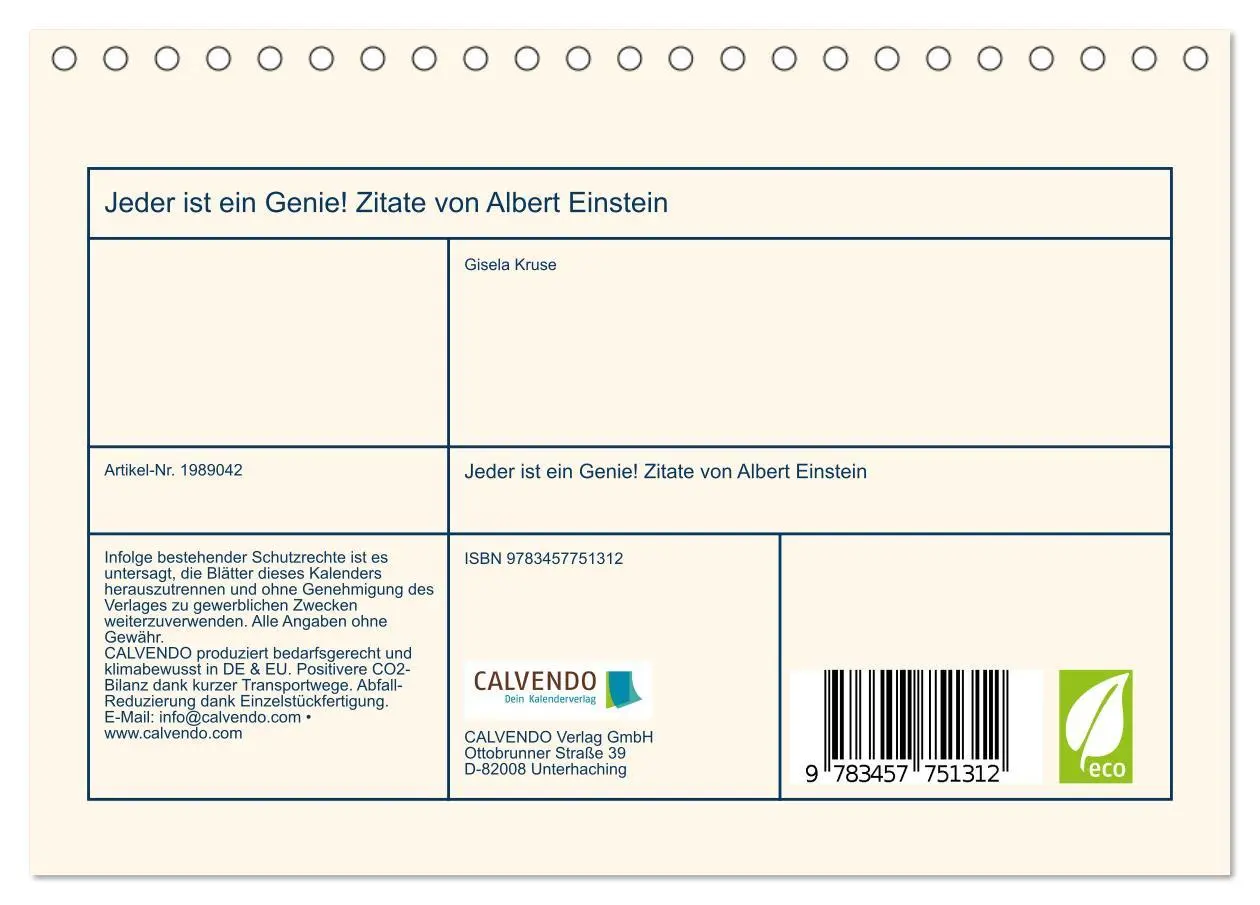 Bild: 9783457751312 | Jeder ist ein Genie! Zitate von Albert Einstein (Tischkalender 2026...