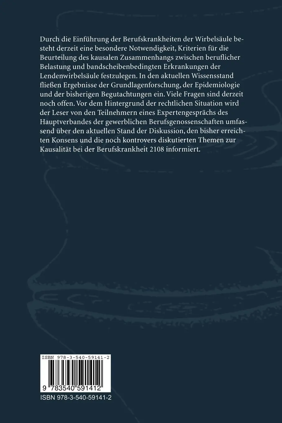 Rückseite: 9783540591412 | Berufskrankheit 2108 | Kausalität und Abgrenzungskriterien | Buch