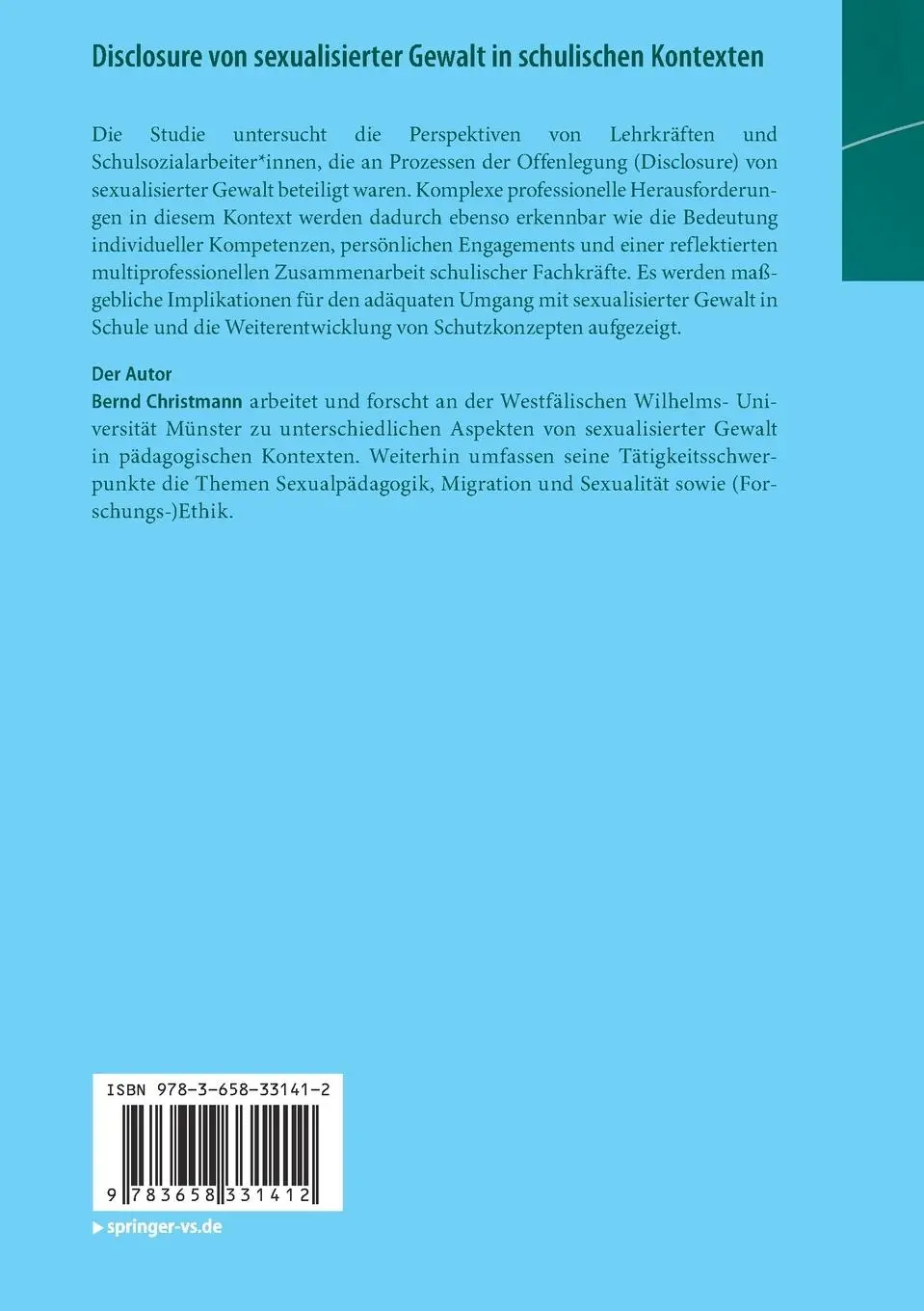 Rückseite: 9783658331412 | Disclosure von sexualisierter Gewalt in schulischen Kontexten | Buch