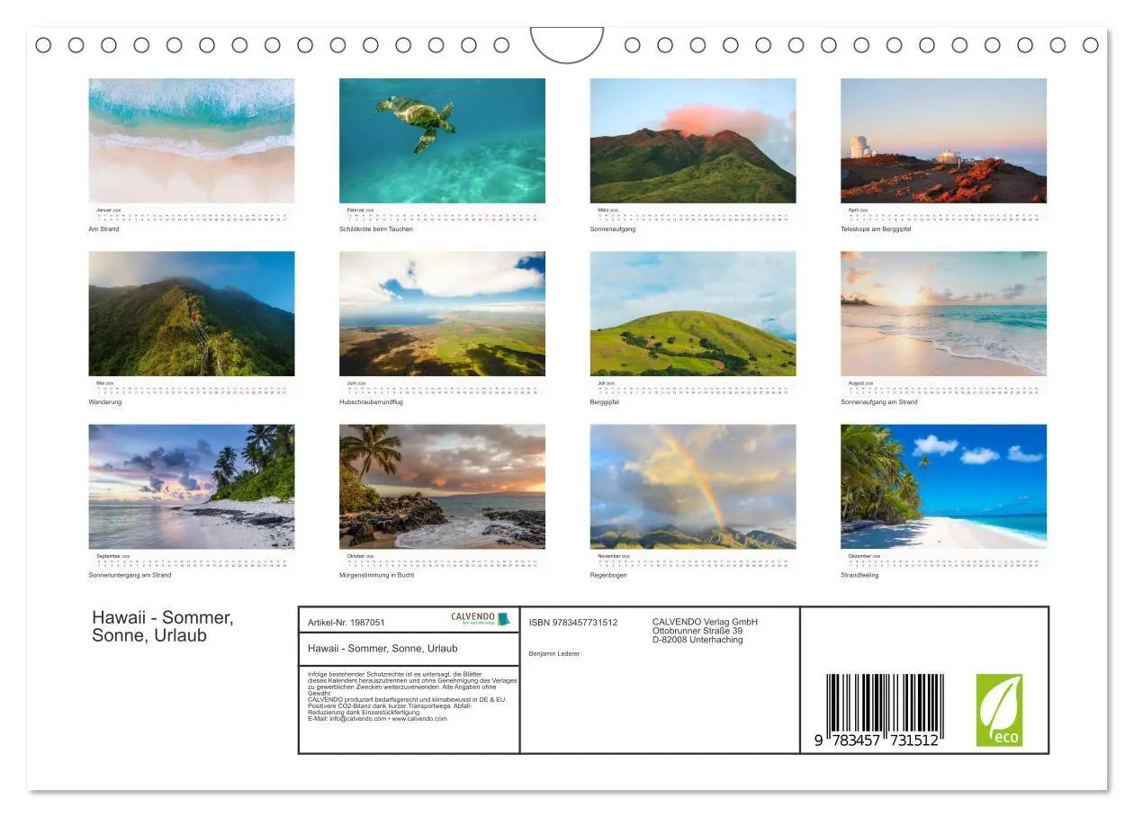Bild: 9783457731512 | Hawaii - Sommer, Sonne, Urlaub (Wandkalender 2026 DIN A4 quer),...