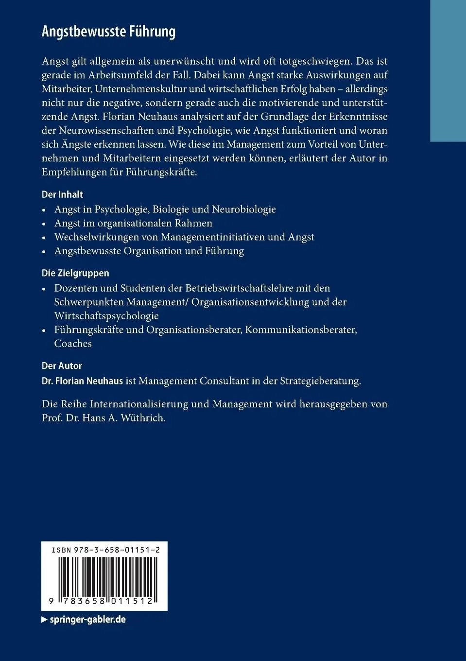 Rückseite: 9783658011512 | Angstbewusste Führung | Florian Neuhaus | Taschenbuch | xxiv | Deutsch