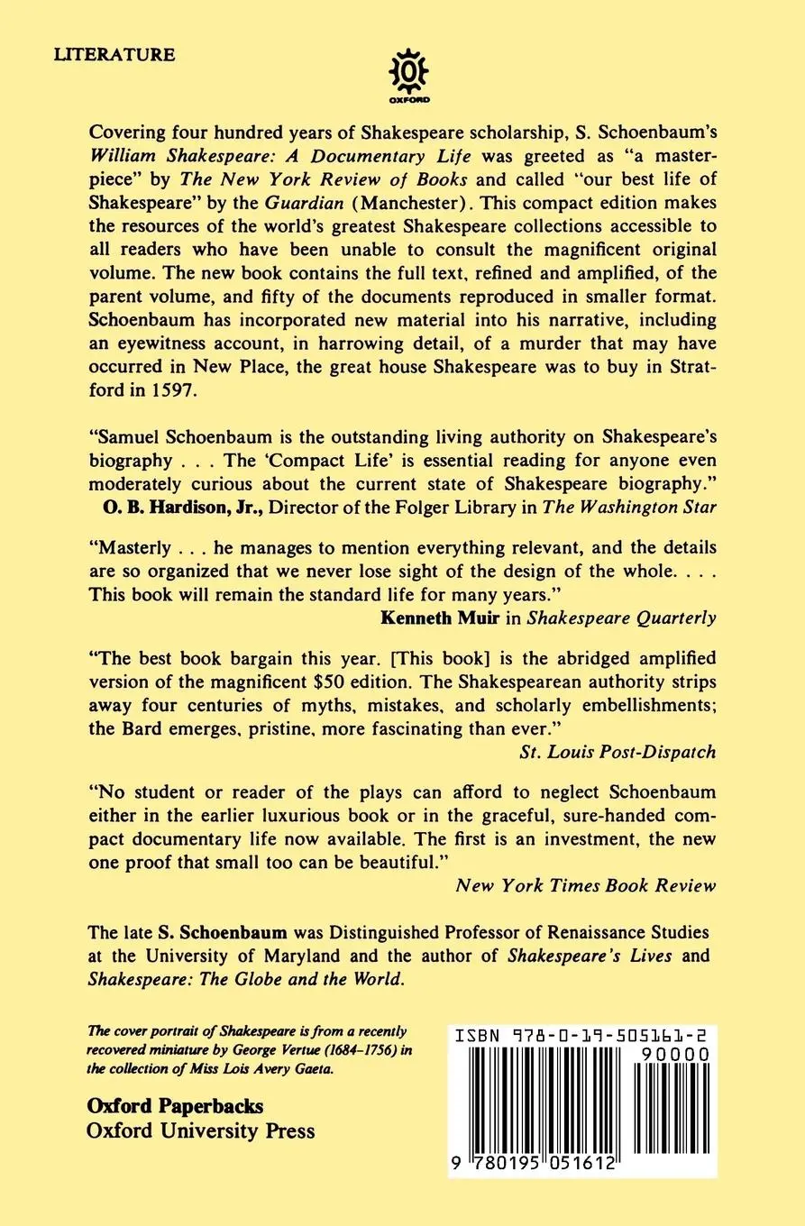 Rückseite: 9780195051612 | William Shakespeare | A Compact Documentary Life | S. Schoenbaum