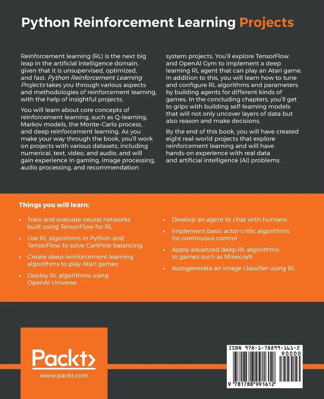 Rückseite: 9781788991612 | Python Reinforcement Learning Projects | Sean Saito (u. a.) | Buch