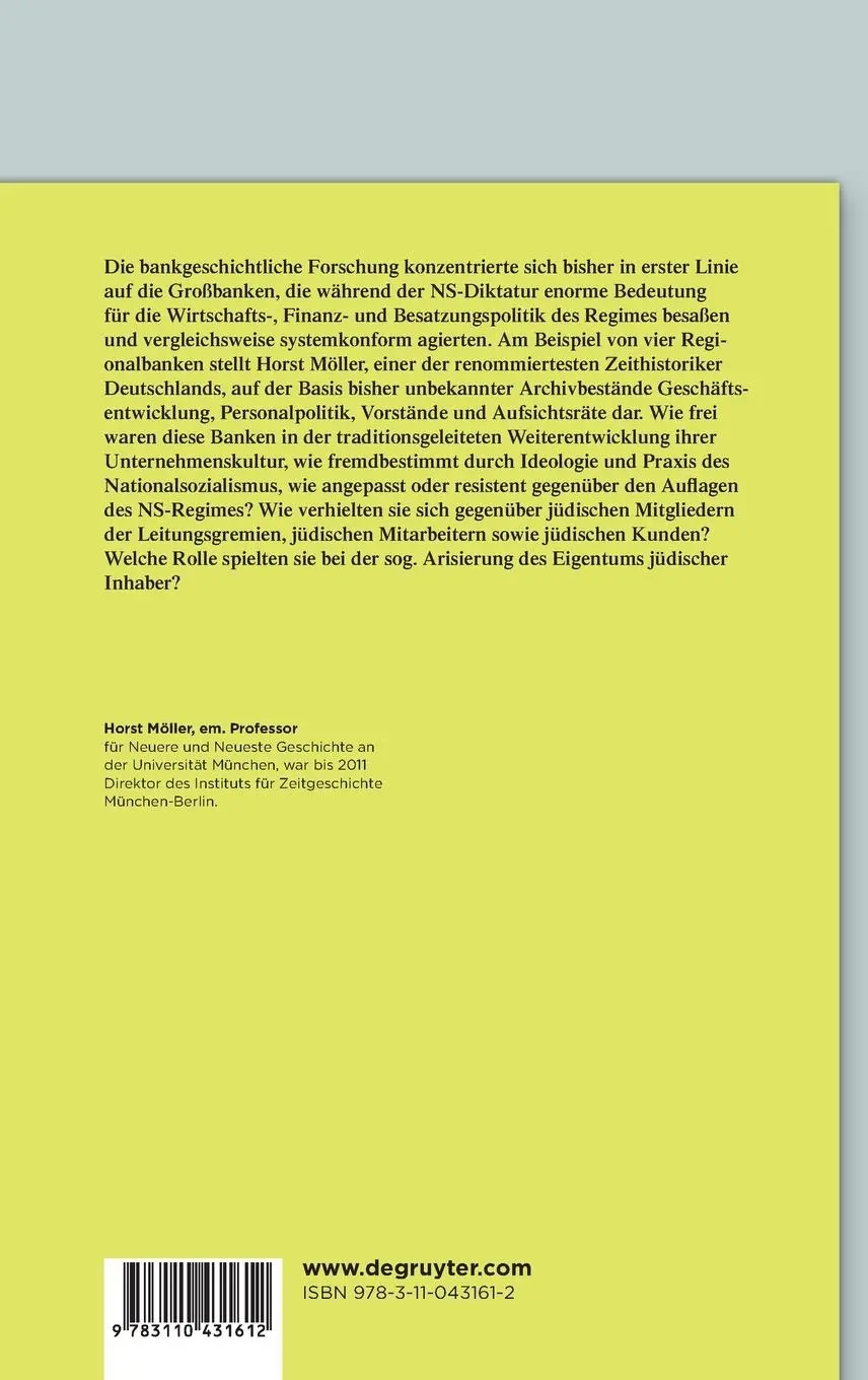 Rückseite: 9783110431612 | Regionalbanken im Dritten Reich | Horst Möller | Buch | VIII | Deutsch