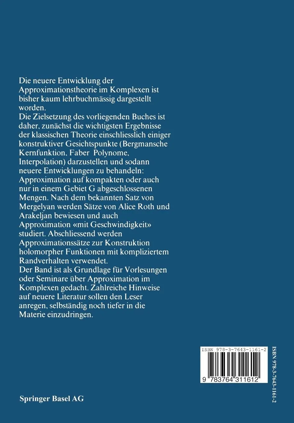 Rückseite: 9783764311612 | Vorlesungen über Approximation im Komplexen | Gaier | Taschenbuch