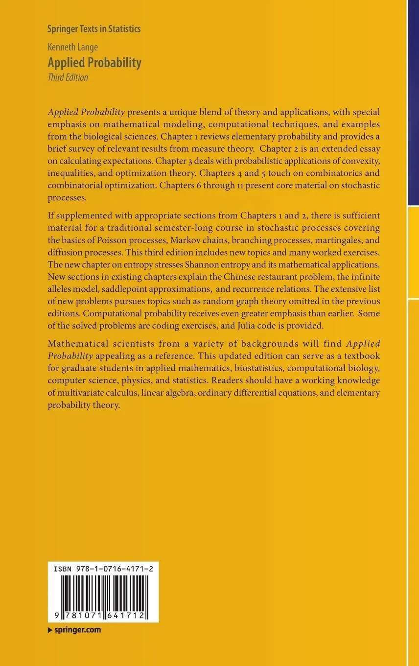 Rückseite: 9781071641712 | Applied Probability | Kenneth Lange | Buch | xvii | Englisch | 2024