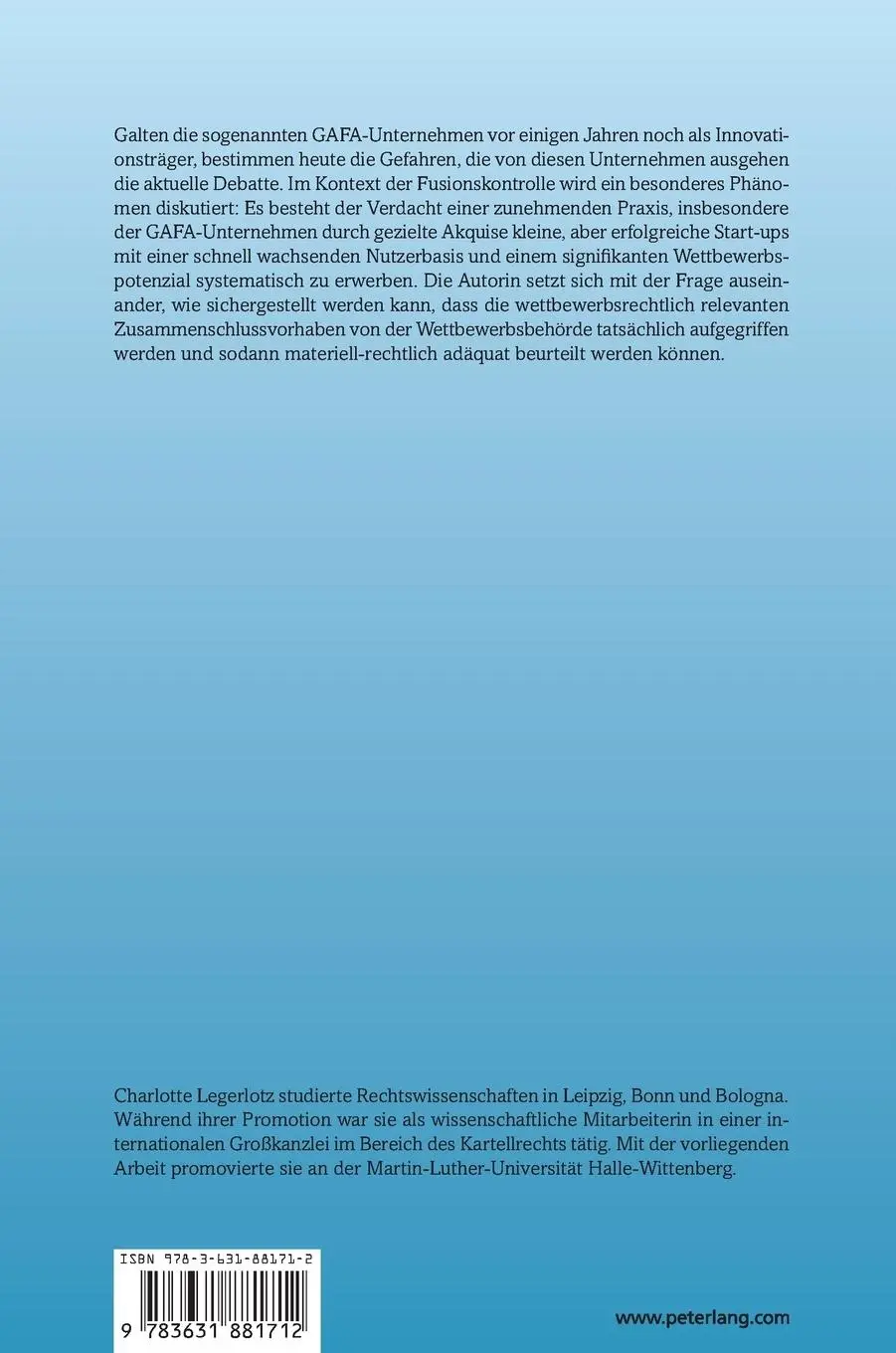 Rückseite: 9783631881712 | Der Aufkauf von Start-ups im digitalen Bereich | Legerlotz | Buch