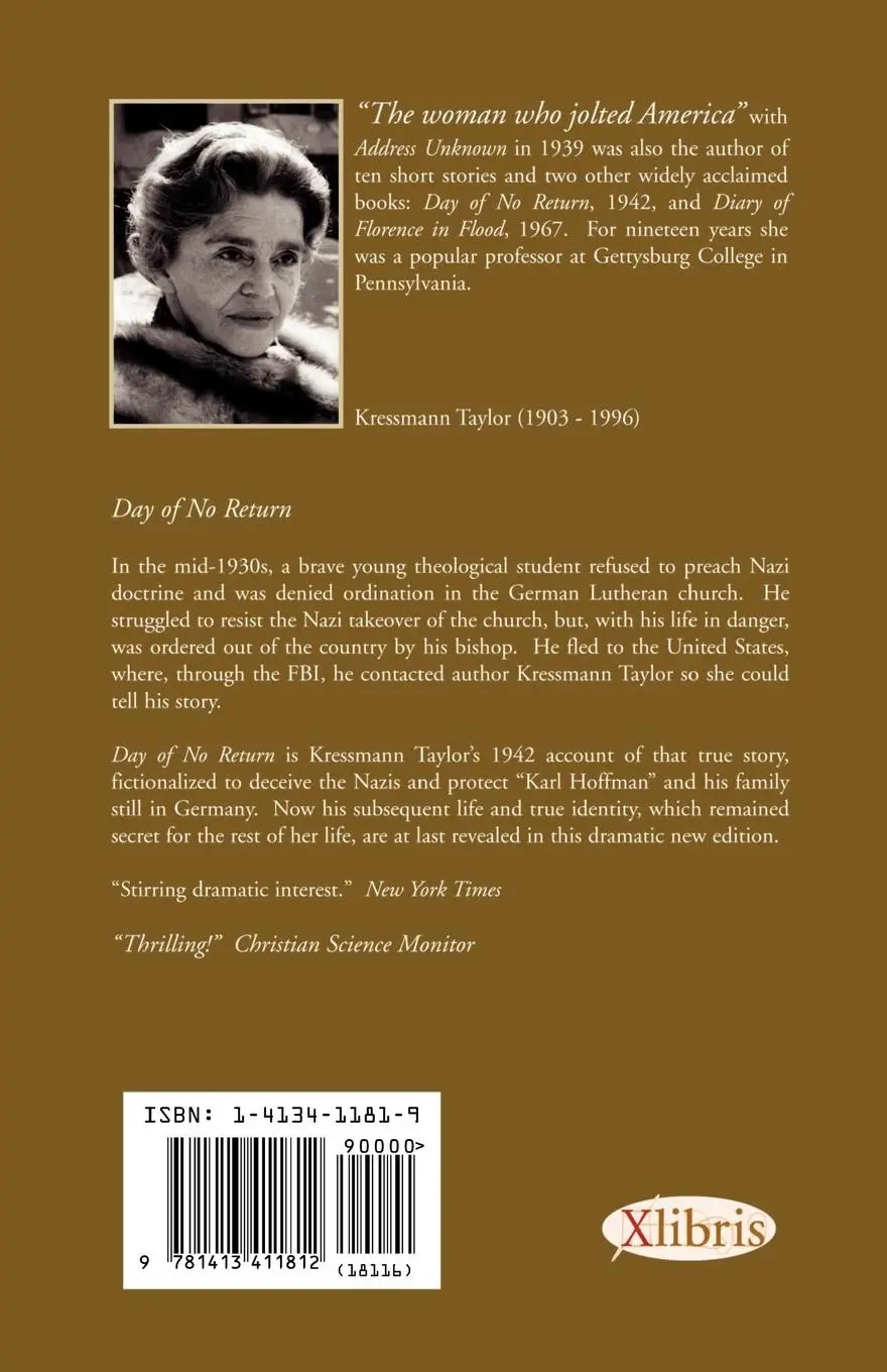Rückseite: 9781413411812 | Day of No Return | Kressmann Taylor (u. a.) | Taschenbuch | Englisch