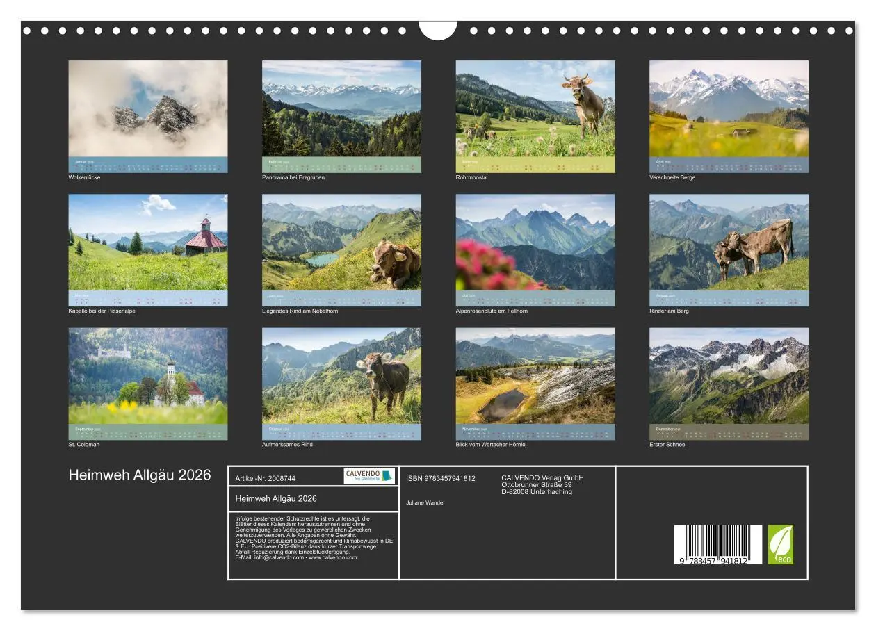 Bild: 9783457941812 | Heimweh Allgäu 2026 (Wandkalender 2026 DIN A3 quer), CALVENDO...