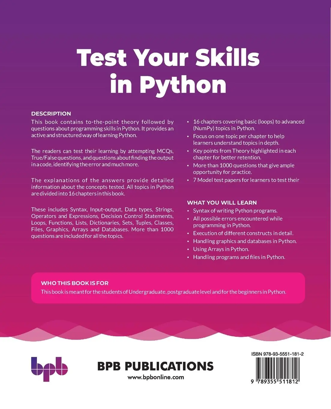 Rückseite: 9789355511812 | Test Your Skills in Python - Second Edition | Shivani Goel | Buch