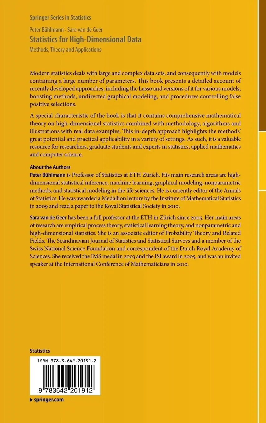 Rückseite: 9783642201912 | Statistics for High-Dimensional Data | Sara van de Geer (u. a.) | Buch