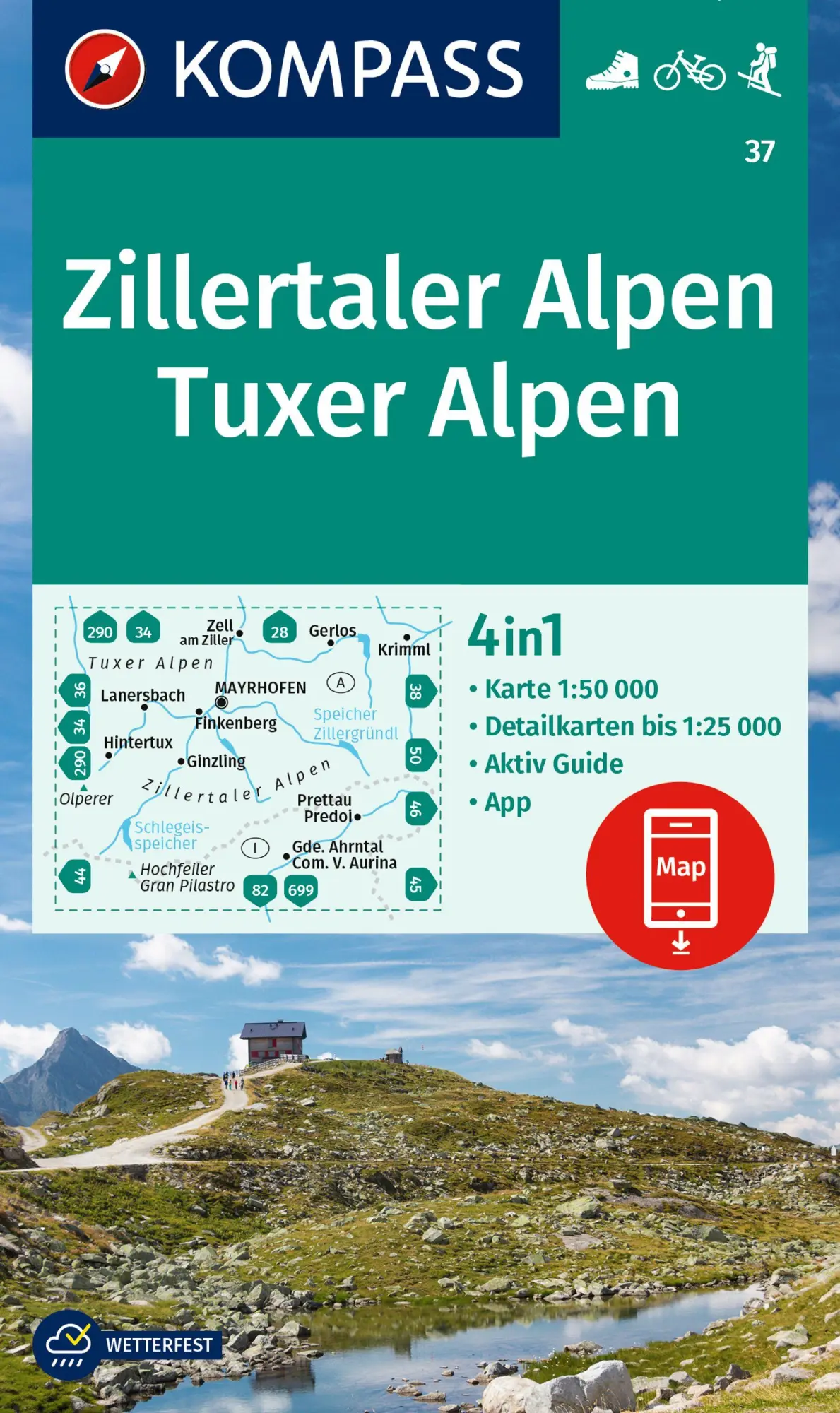 Cover: 9783991541912 | KOMPASS Wanderkarte 37 Zillertaler Alpen, Tuxer Alpen 1:50.000 | 2024
