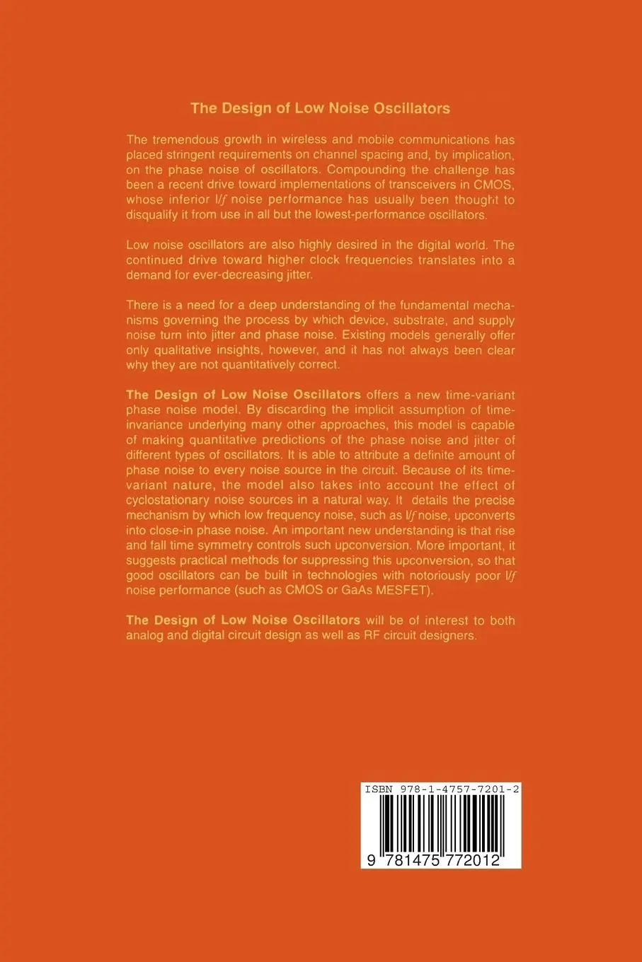 Rückseite: 9781475772012 | The Design of Low Noise Oscillators | Thomas H. Lee (u. a.) | Buch