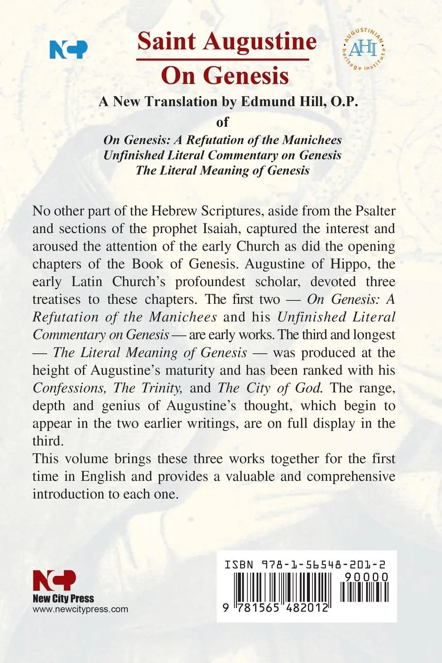 Rückseite: 9781565482012 | On Genesis | Saint Augustine of Hippo | Taschenbuch | Englisch | 2004