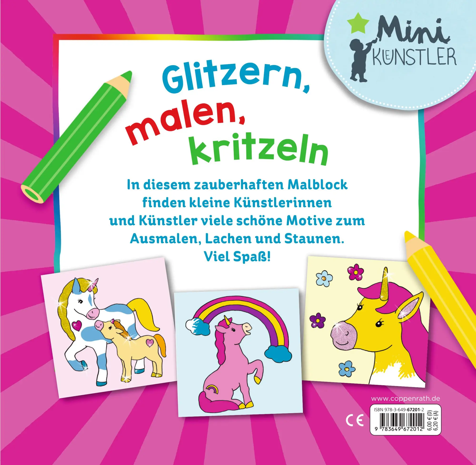 Rückseite: 9783649672012 | Mein erster Glitzer-Malspaß: Einhörner | Mit 16 bunten Glitzerseiten