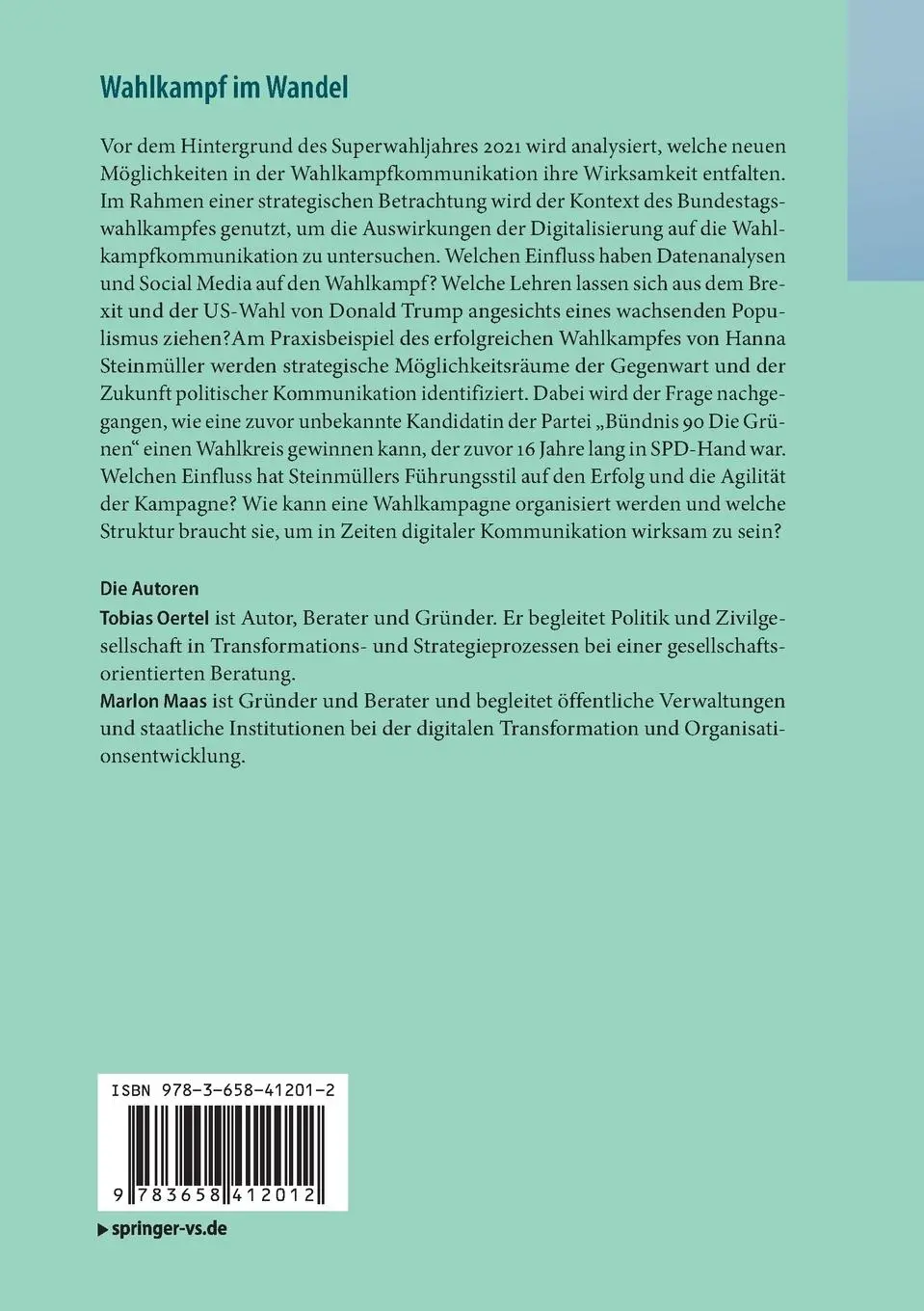 Rückseite: 9783658412012 | Wahlkampf im Wandel | Marlon Maas (u. a.) | Taschenbuch | vii | 2023
