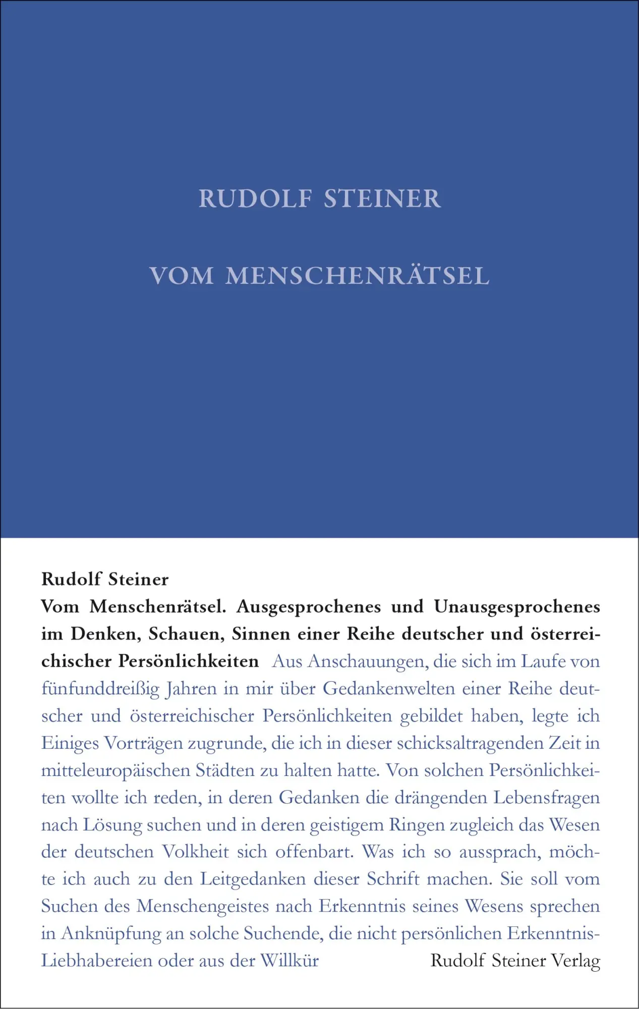 Cover: 9783727402012 | Vom Menschenrätsel | Rudolf Steiner | Buch | 259 S. | Deutsch | 2023