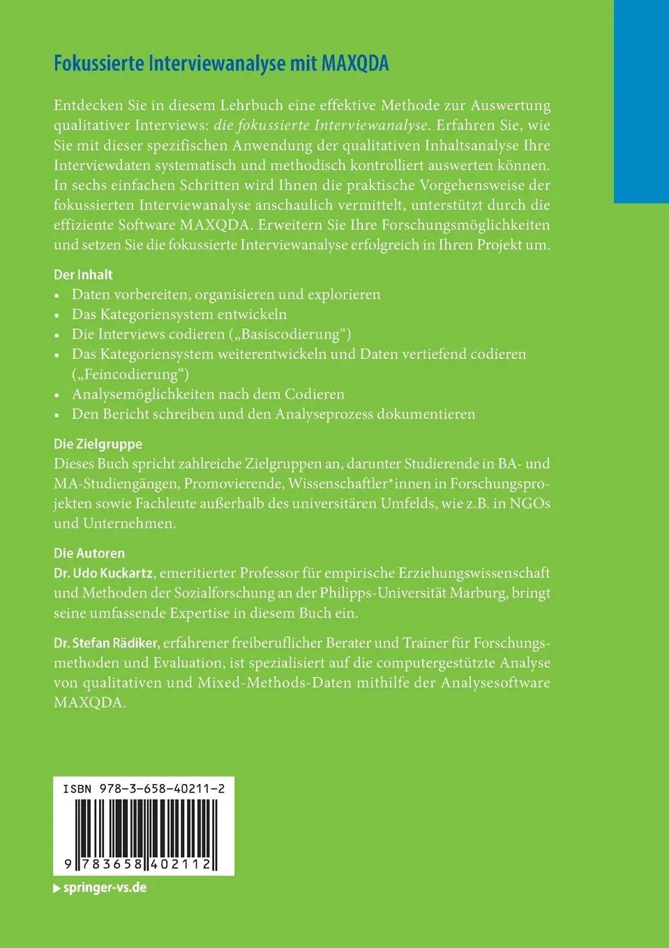 Rückseite: 9783658402112 | Fokussierte Interviewanalyse mit MAXQDA | Schritt für Schritt | Buch
