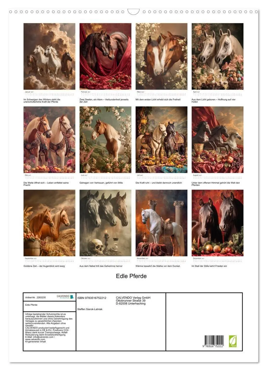 Bild: 9783516752212 | Edle Pferde (Wandkalender 2027 DIN A2 hoch), CALVENDO Monatskalender