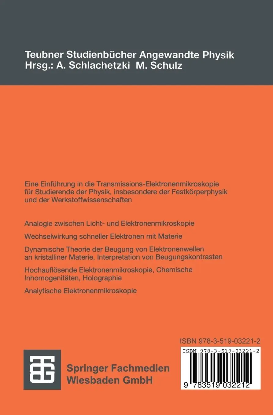 Rückseite: 9783519032212 | Physikalische Grundlagen der Elektronenmikroskopie | Helmut Alexander