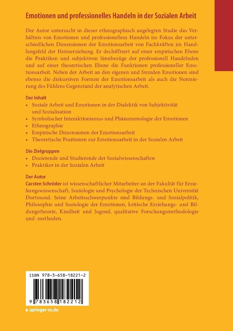 Rückseite: 9783658182212 | Emotionen und professionelles Handeln in der Sozialen Arbeit | Buch