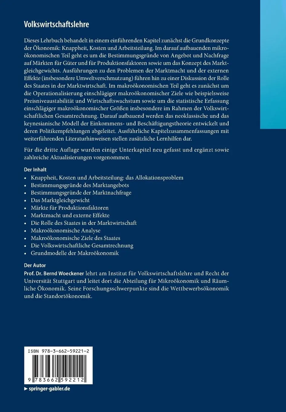 Rückseite: 9783662592212 | Volkswirtschaftslehre | Eine Einführung | Bernd Woeckener | Buch | xiv