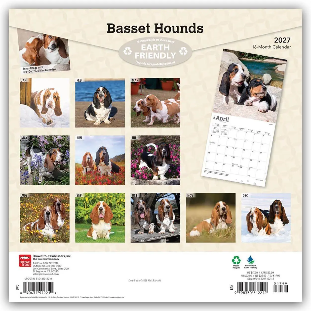 Rückseite: 9798330712212 | Basset Hounds 2027 - 16-Monatskalender | Browntrout Publishers | 28 S.