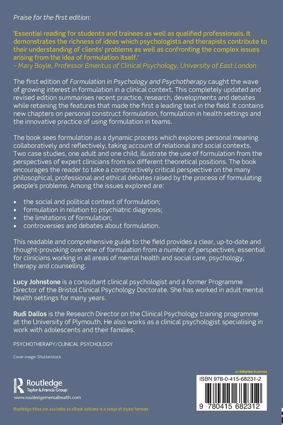 Rückseite: 9780415682312 | Formulation in Psychology and Psychotherapy | Lucy Johnstone (u. a.)