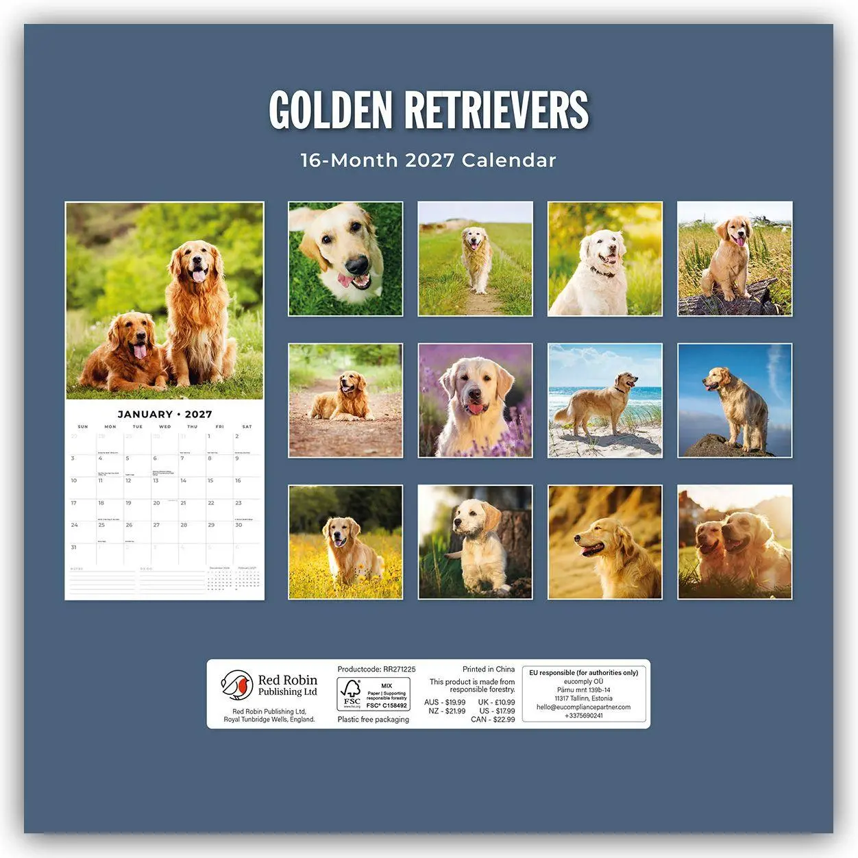Bild: 9781837012312 | Golden Retrievers - Golden Retriever 2027 - 16-Monatskalender | Red