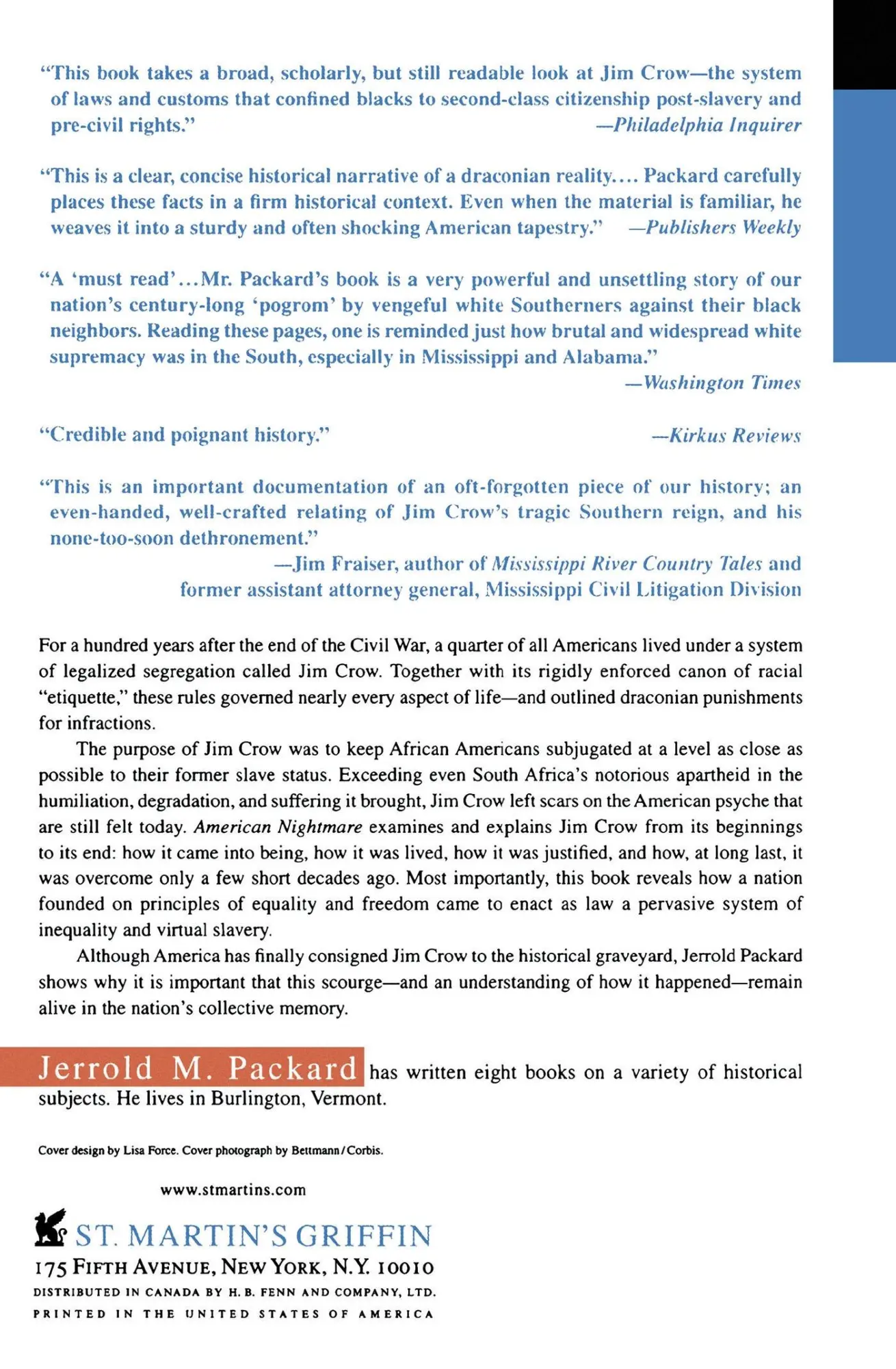 Rückseite: 9780312302412 | American Nightmare | The History of Jim Crow | Jerrold M. Packard