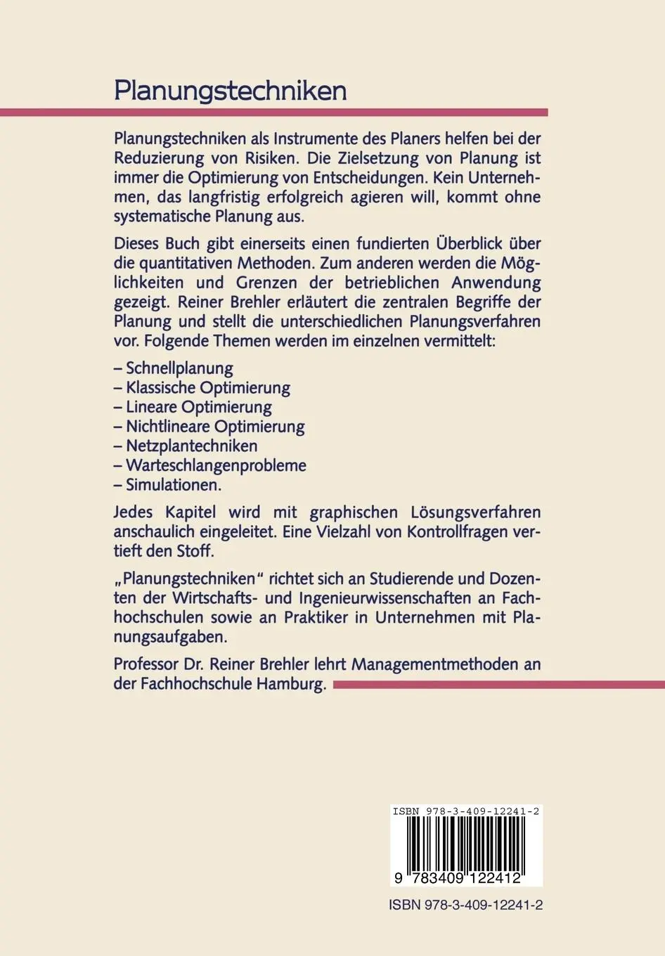 Rückseite: 9783409122412 | Planungstechniken | Eine anwendungsorientierte Einführung | Brehler