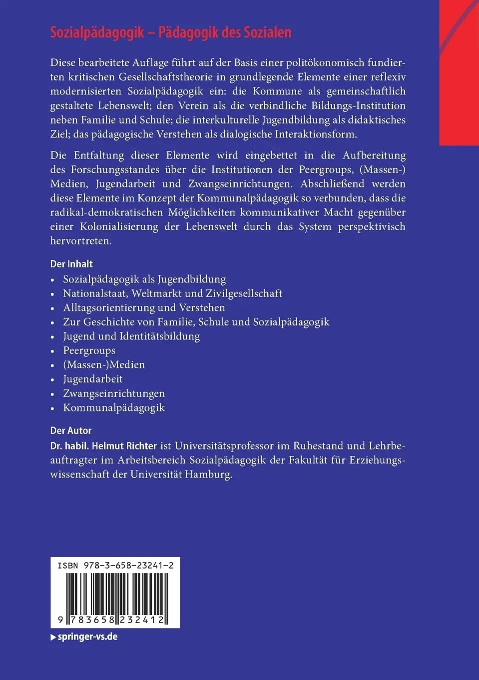 Rückseite: 9783658232412 | Sozialpädagogik - Pädagogik des Sozialen | Helmut Richter | Buch | xxi