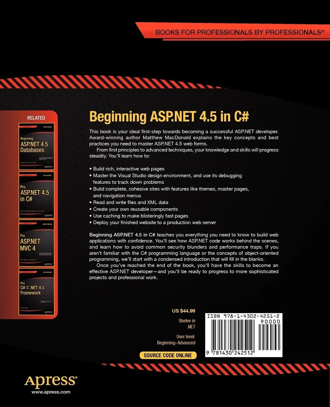 Rückseite: 9781430242512 | Beginning ASP.NET 4.5 in C | Matthew Macdonald | Taschenbuch | xxxvi