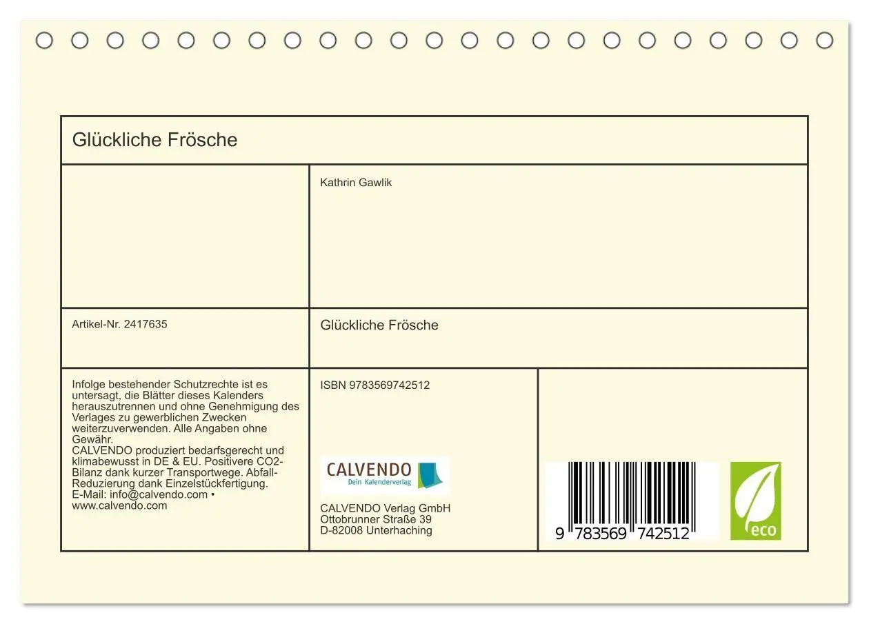 Bild: 9783569742512 | Glückliche Frösche (Tischkalender 2027 DIN A5 quer), CALVENDO...