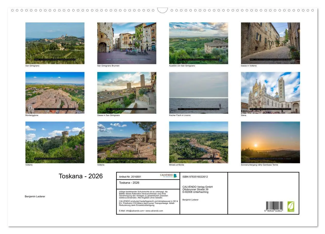 Bild: 9783516022612 | Toskana - 2026 (Wandkalender 2026 DIN A2 quer), CALVENDO...