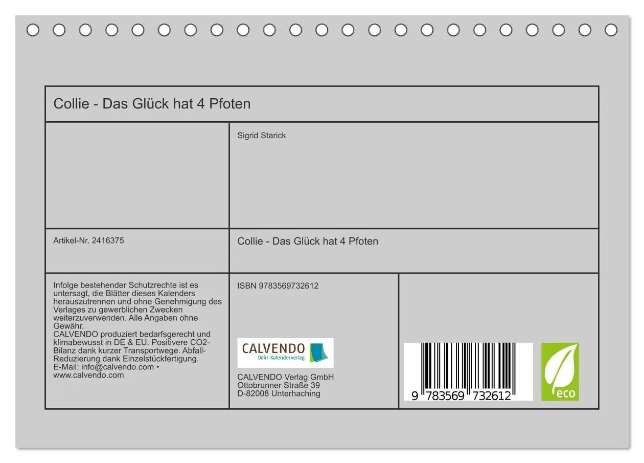 Bild: 9783569732612 | Collie - Das Glück hat 4 Pfoten (Tischkalender 2027 DIN A5 quer),...