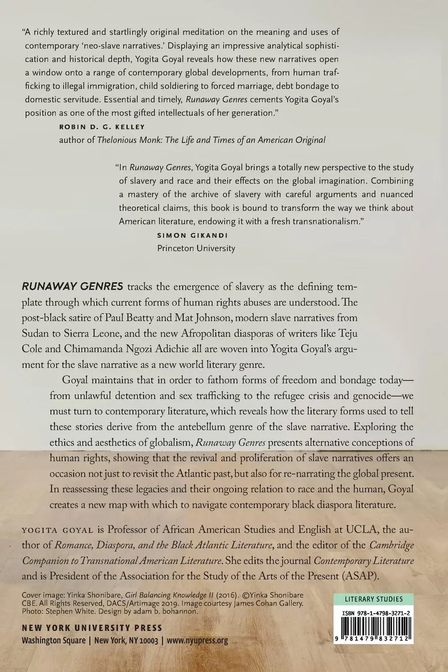 Rückseite: 9781479832712 | Runaway Genres | The Global Afterlives of Slavery | Yogita Goyal