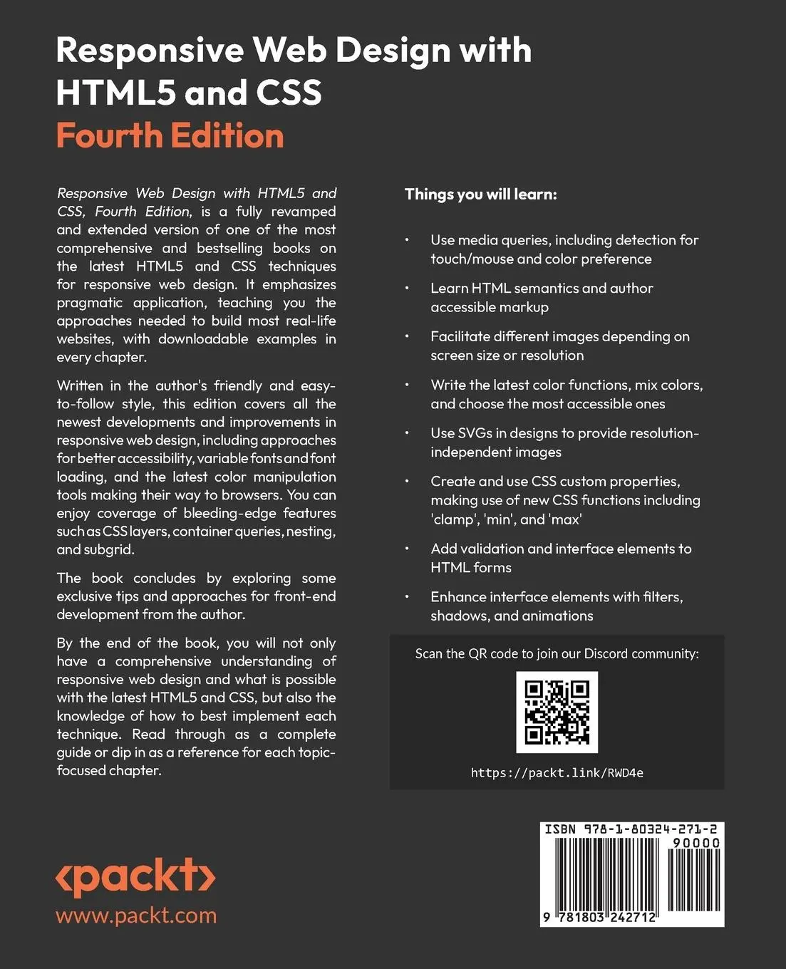 Rückseite: 9781803242712 | Responsive Web Design with HTML5 and CSS - Fourth Edition | Ben Frain