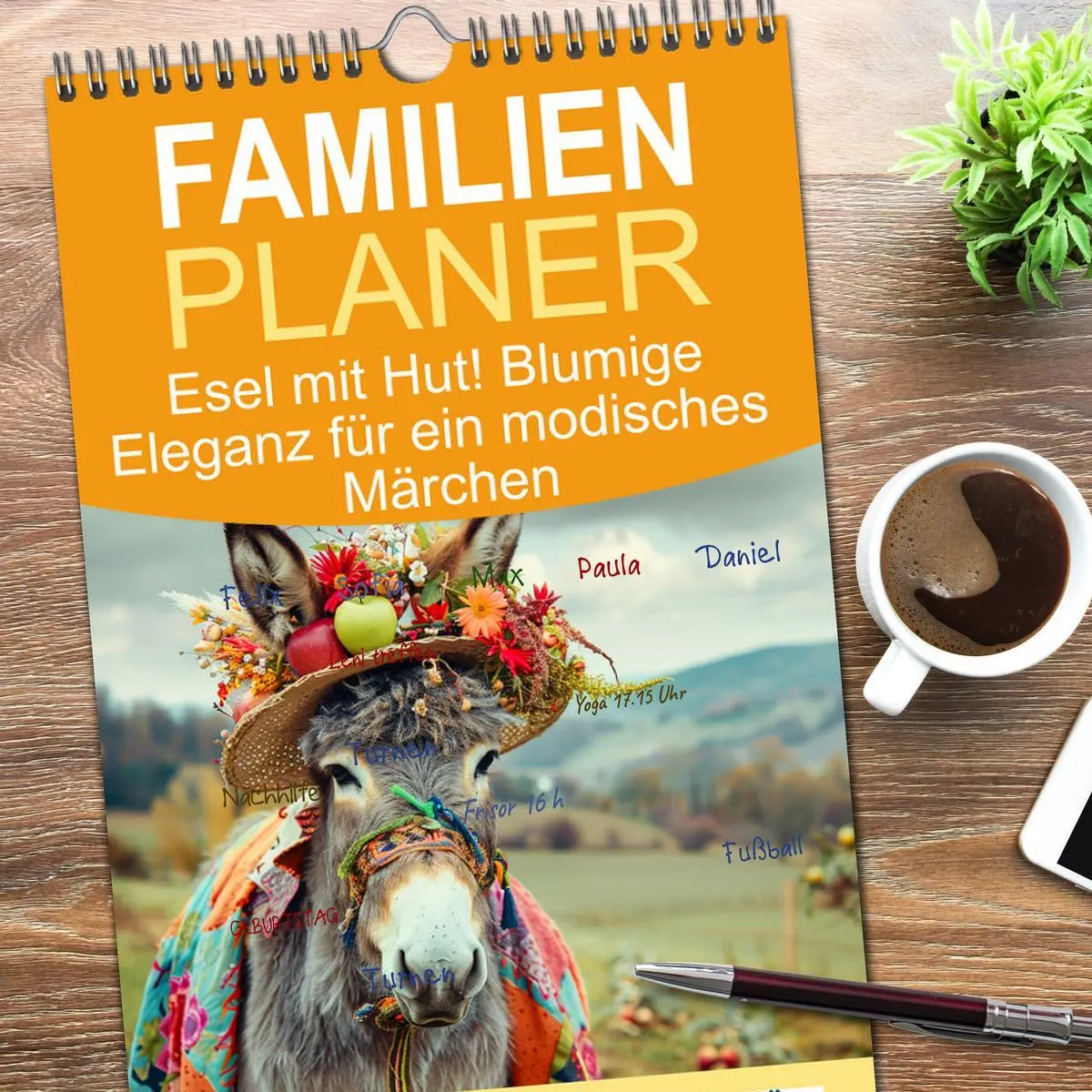 Bild: 9783516492712 | Familienplaner 2026 - Esel mit Hut! Blumige Eleganz für ein...