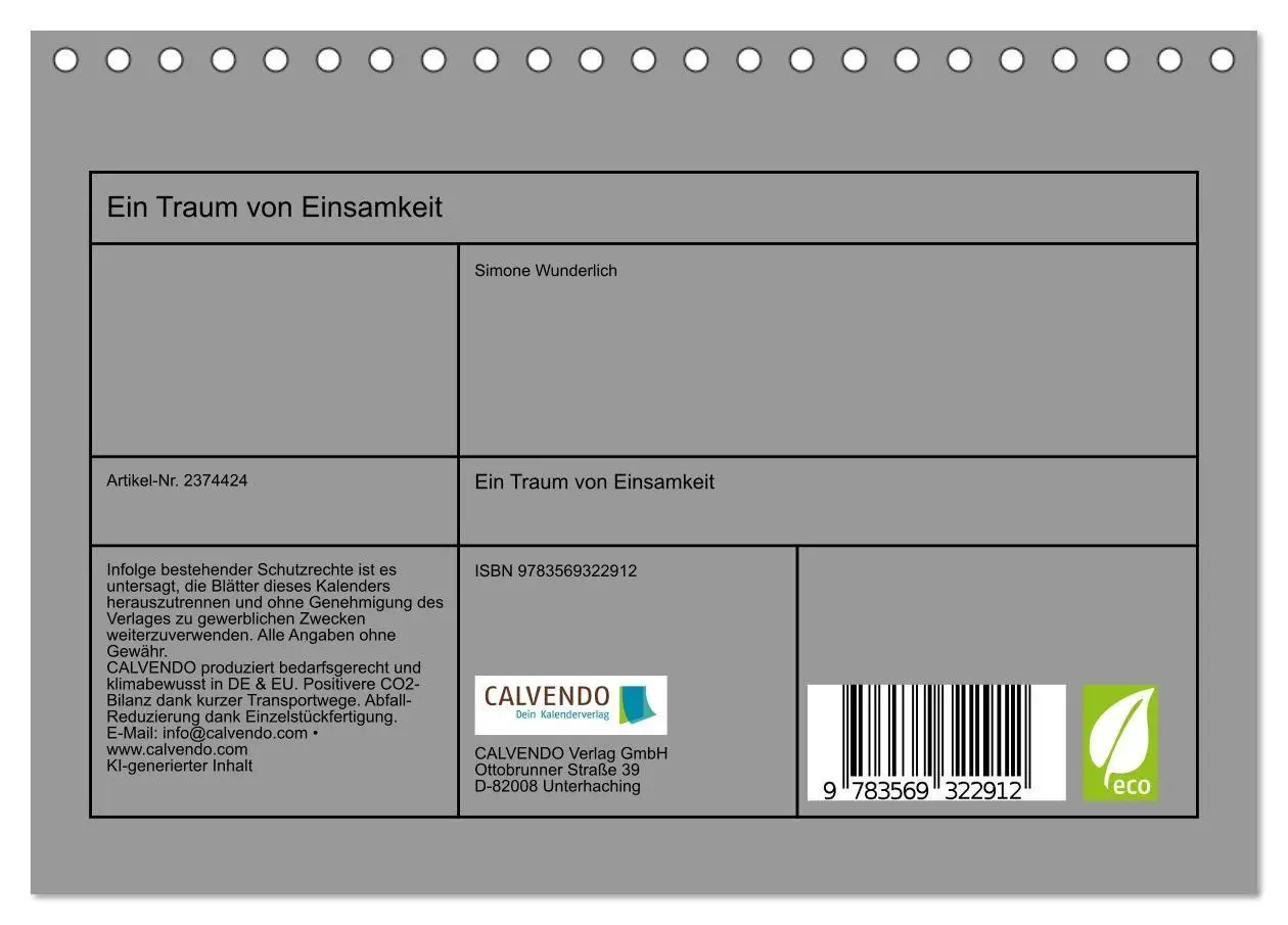 Bild: 9783569322912 | Ein Traum von Einsamkeit (Tischkalender 2027 DIN A5 quer), CALVENDO...