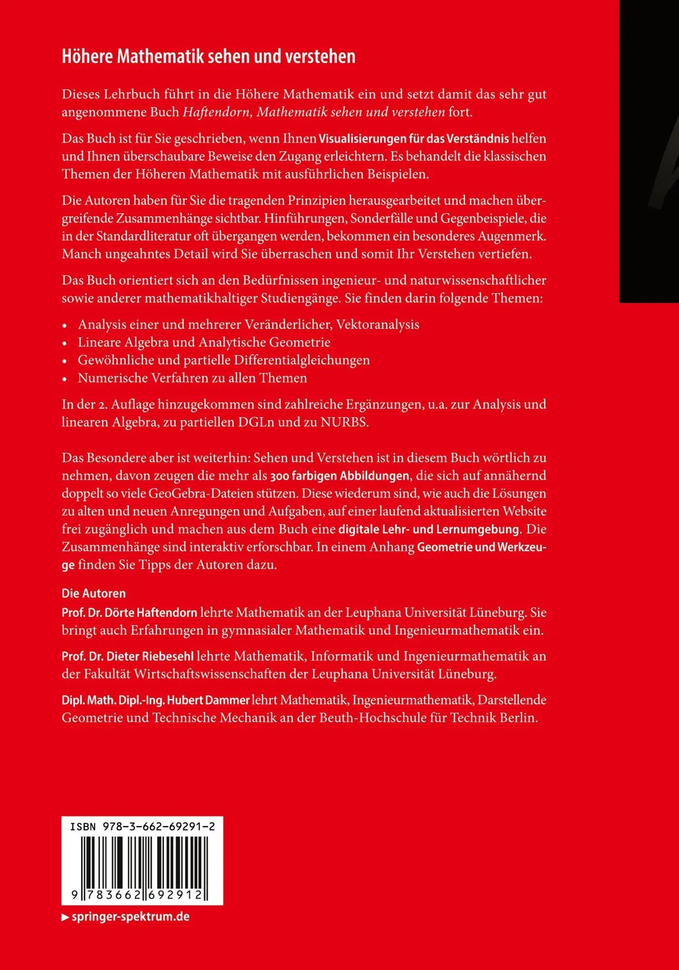 Rückseite: 9783662692912 | Höhere Mathematik sehen und verstehen | Dörte Haftendorn (u. a.) | xii