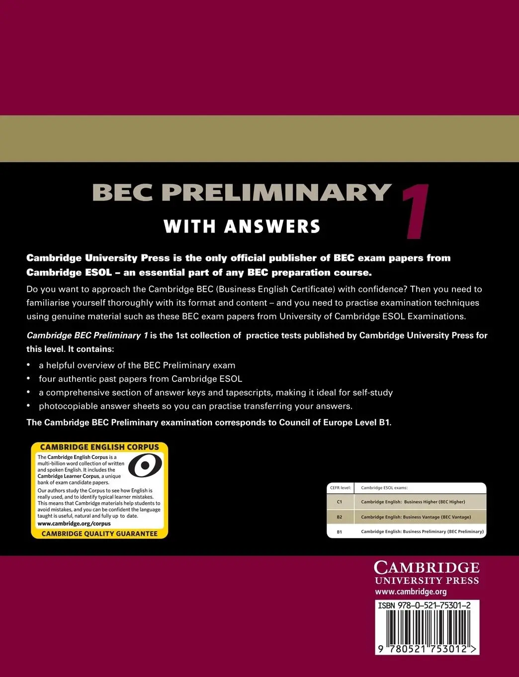 Rückseite: 9780521753012 | Cambridge BEC Preliminary | University Of Cambridge Local Examinatio