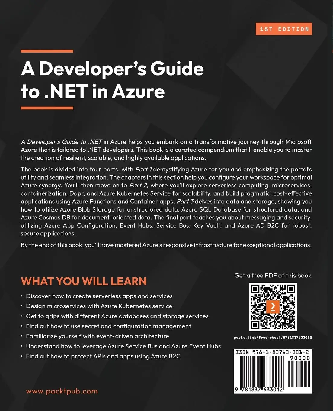 Rückseite: 9781837633012 | A Developer's Guide to .NET in Azure | Anuraj Parameswaran (u. a.)