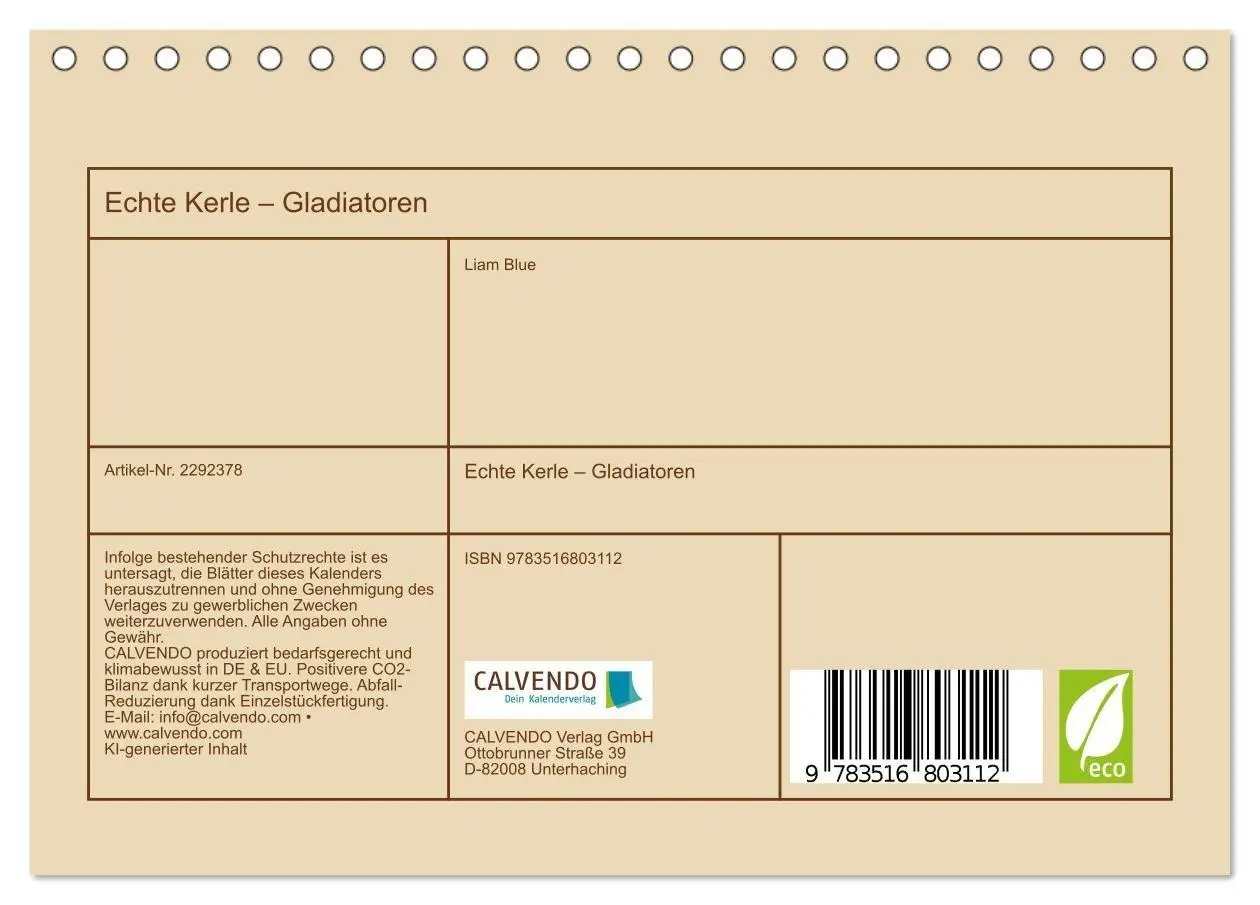 Bild: 9783516803112 | Echte Kerle - Gladiatoren (Tischkalender 2027 DIN A5 quer),...