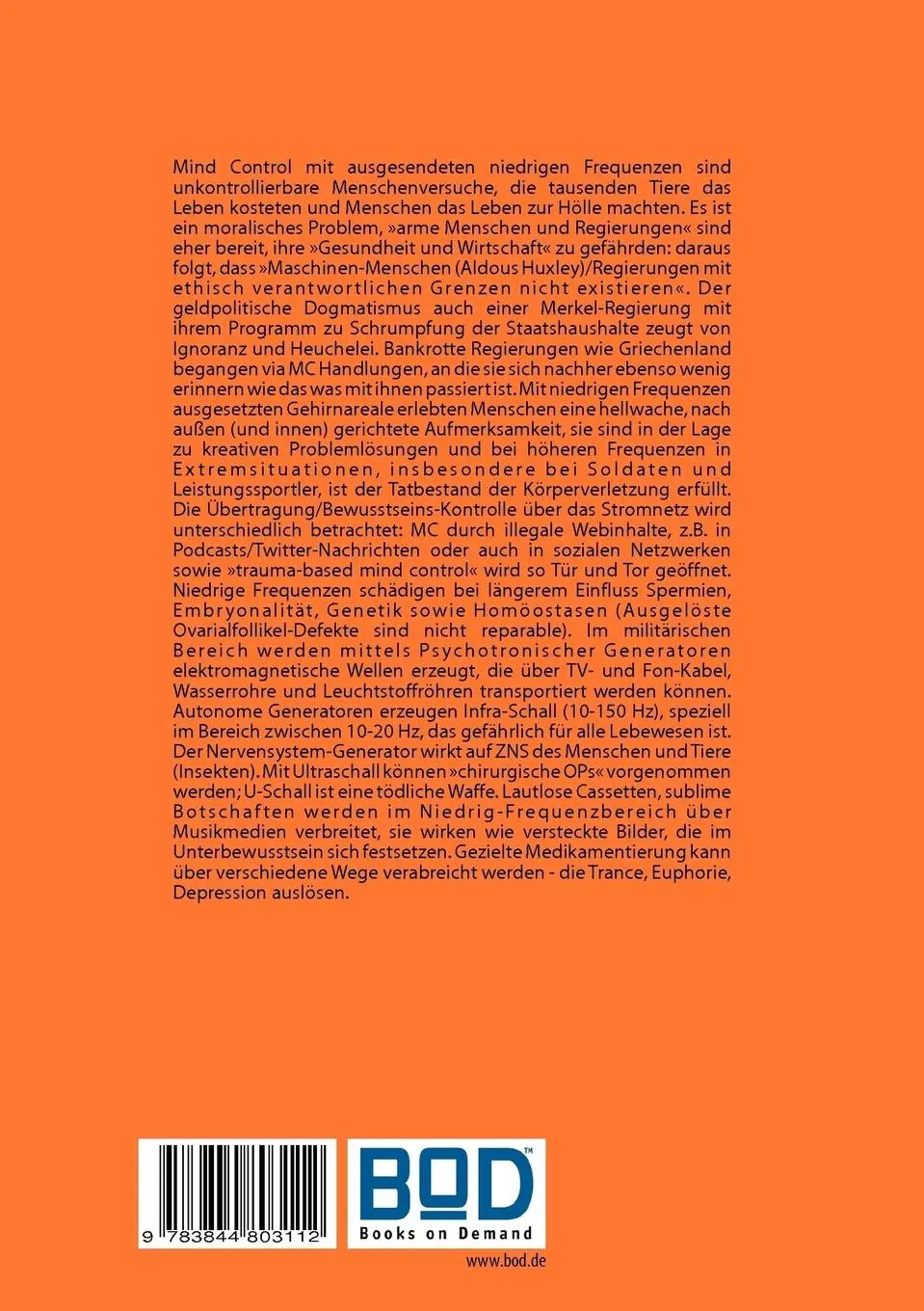 Rückseite: 9783844803112 | Mind Control | Übertragung elektromagnetischer Wellen | Peter H. Kemp