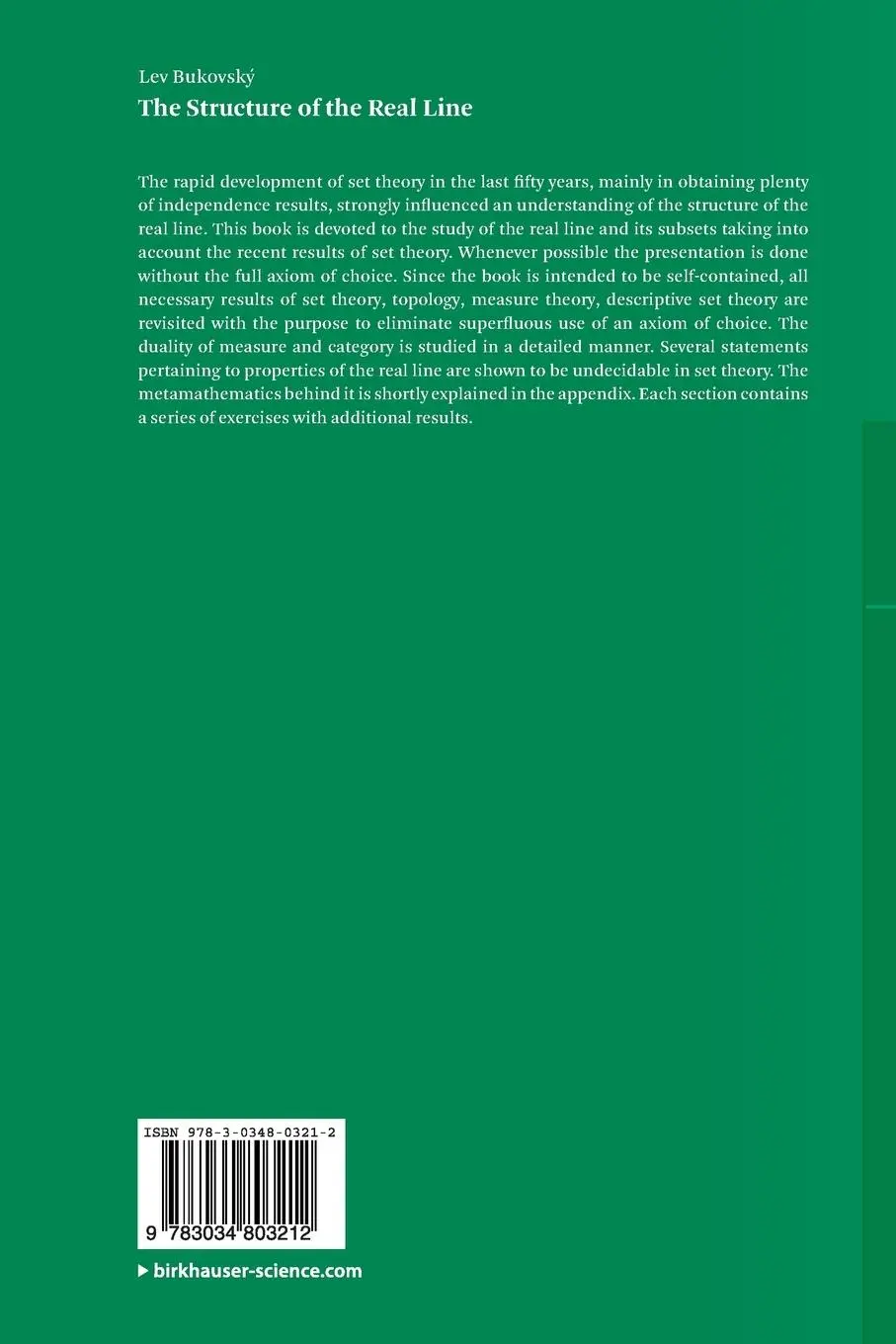Rückseite: 9783034803212 | The Structure of the Real Line | Lev Bukovský | Taschenbuch | xiv